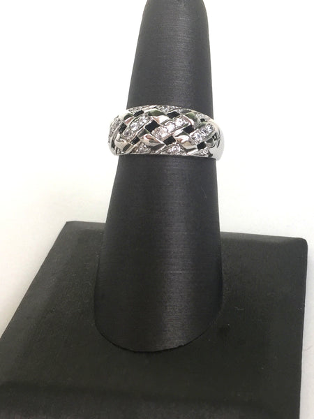NET BAND PAVE CZ STERLING SILVER RING