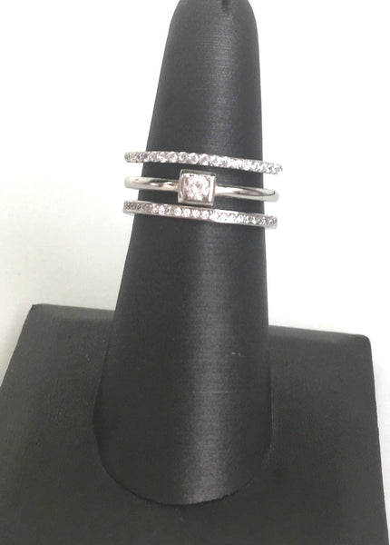 THREE LINES PAVE CZ STERLING SILVER RING