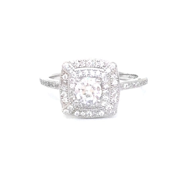 CUSHION HALO PAVE CZ STERLING SILVER RING