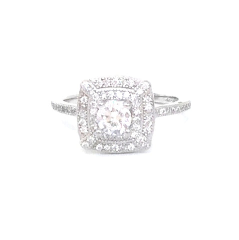 CUSHION HALO PAVE CZ STERLING SILVER RING