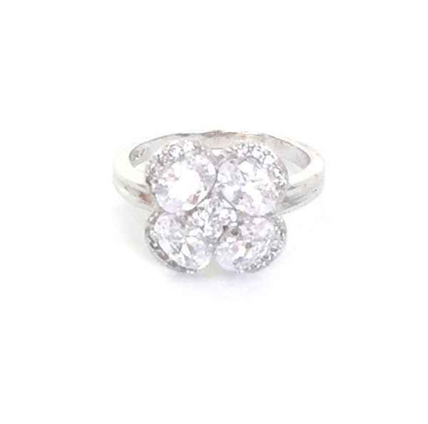 FOUR PETAL FLORAL PAVE CZ STERLING SILVER RING