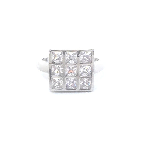 WINDOW PANE CLEAR CZ STERLING SILVER RING
