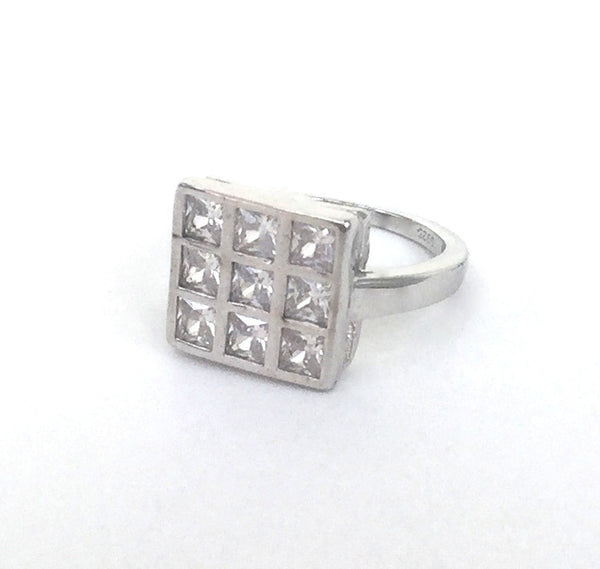 WINDOW PANE CLEAR CZ STERLING SILVER RING