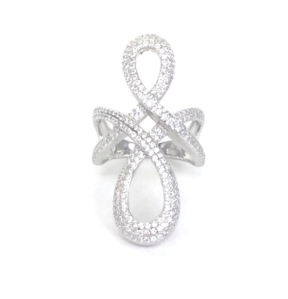 LONG KNOT PAVE CZ STERLING SILVER RING
