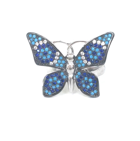 BIG BUTTERFLY PAVE CZ STERLING SILVER RING