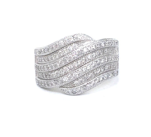 WAVY BAND PAVE CZ STERLING SILVER RING