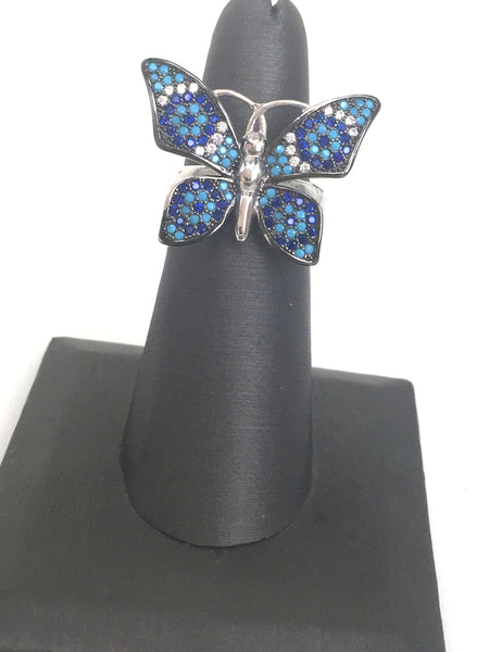 BIG BUTTERFLY PAVE CZ STERLING SILVER RING