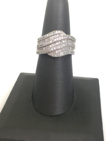 WAVY BAND PAVE CZ STERLING SILVER RING