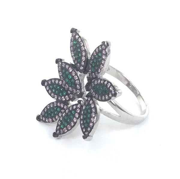 COLOR LEAVES PAVE CZ STERLING SILVER RING