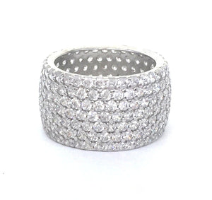 WIDE BAND 12MM PAVE CZ STERLING SILVER RING