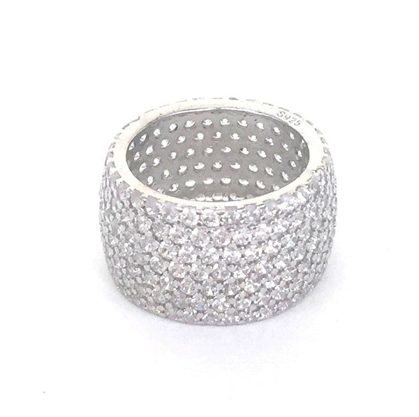 WIDE BAND 12MM PAVE CZ STERLING SILVER RING