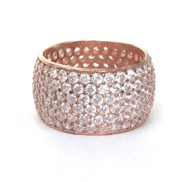 WIDE BAND 12MM PAVE CZ STERLING SILVER RING