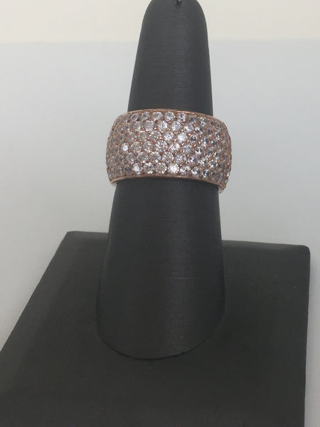 WIDE BAND 12MM PAVE CZ STERLING SILVER RING