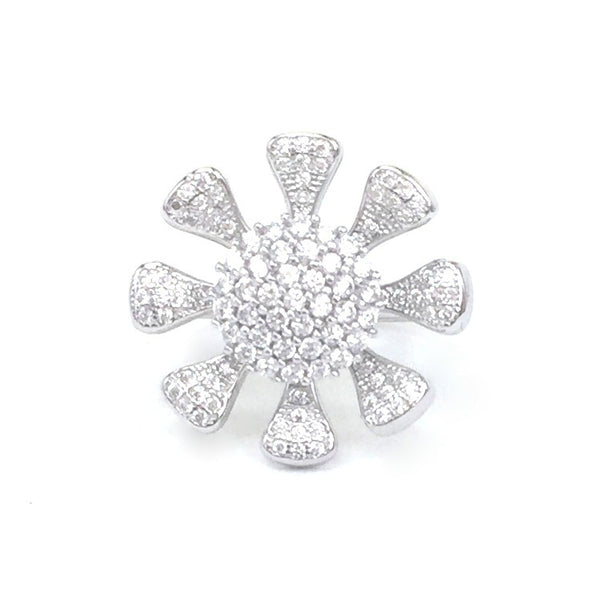 FLOWER SPINNING PAVE CZ STERLING SILVER RING