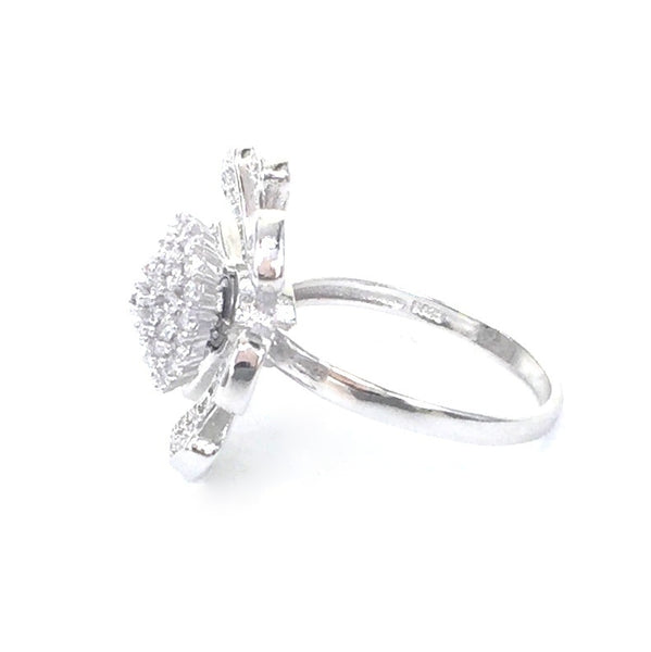 FLOWER SPINNING PAVE CZ STERLING SILVER RING
