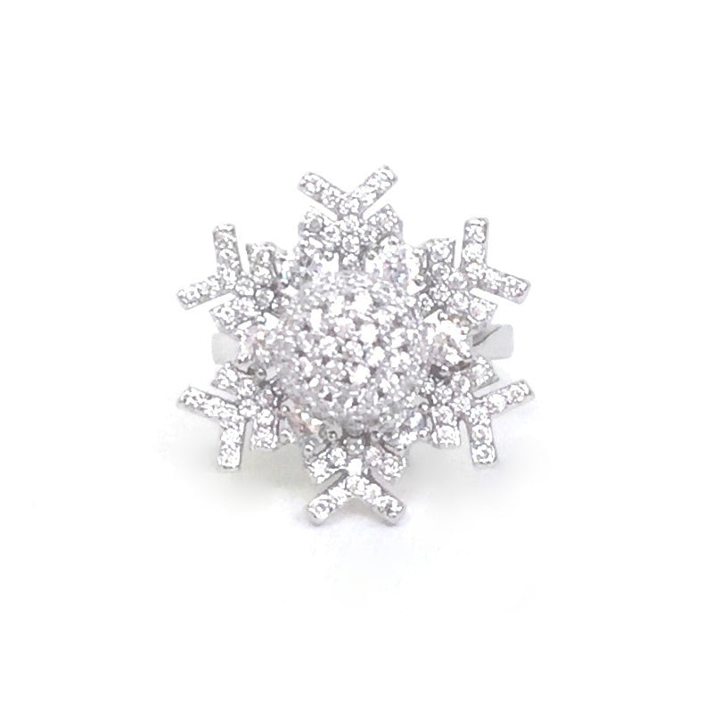 SNOWFLAKE SPINNING PAVE CZ STERLING SILVER RING