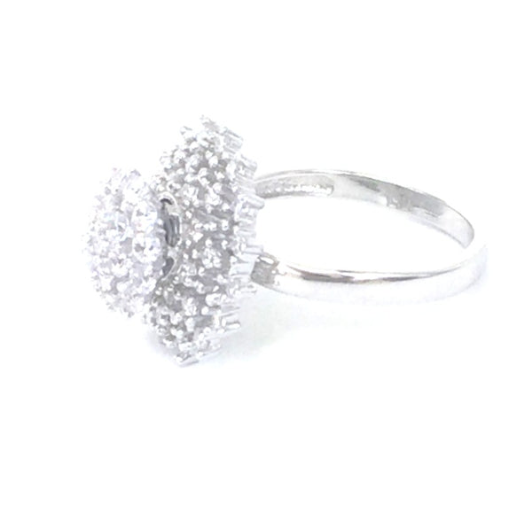 TWO LAYER ROUND SPINNING PAVE CZ STERLING SILVER RING