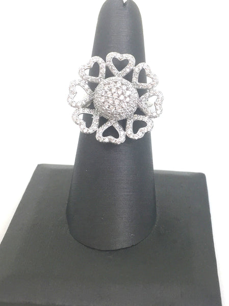 HEART WREATH SPINNING PAVE CZ STERLING SILVER RING