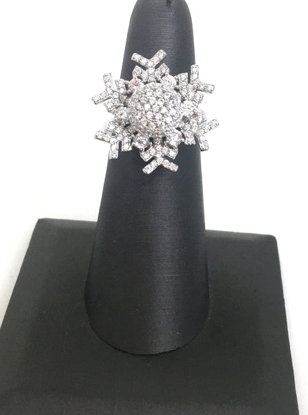 SNOWFLAKE SPINNING PAVE CZ STERLING SILVER RING