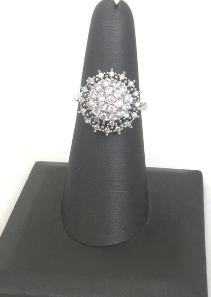 TWO LAYER ROUND SPINNING PAVE CZ STERLING SILVER RING