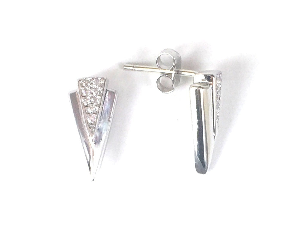 SHARP TRIANGLE PAVE CZ STERLING SILVER EARRINGS