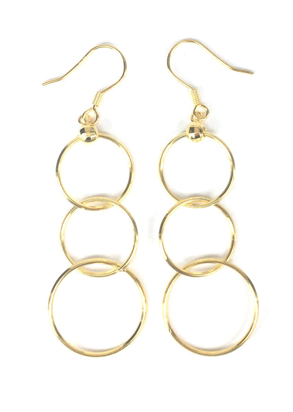 THREE CIRCLE DANGLING STERLING SILVER EARRINGS