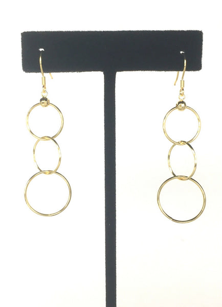 THREE CIRCLE DANGLING STERLING SILVER EARRINGS