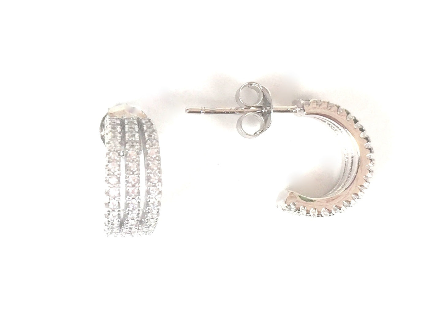 THREE LINE CURVE BAR PAVE CZ STERLING SILVER STUD EARRINGS