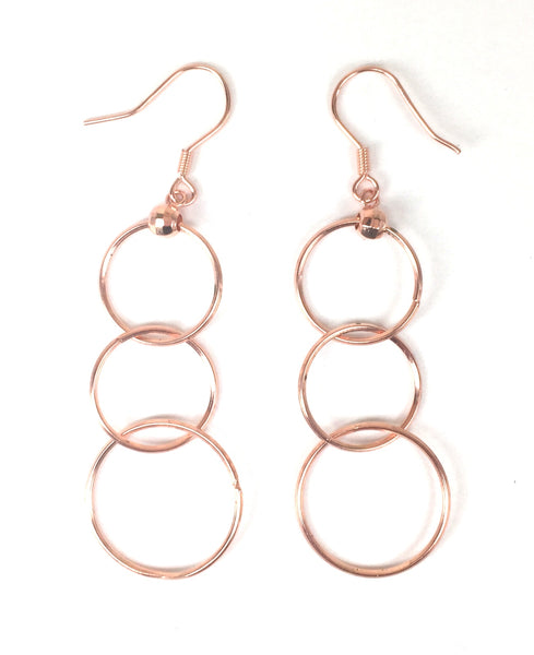 THREE CIRCLE DANGLING STERLING SILVER EARRINGS