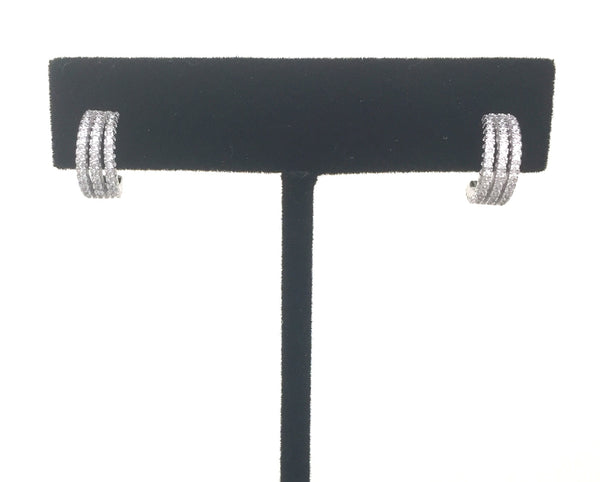 THREE LINE CURVE BAR PAVE CZ STERLING SILVER STUD EARRINGS
