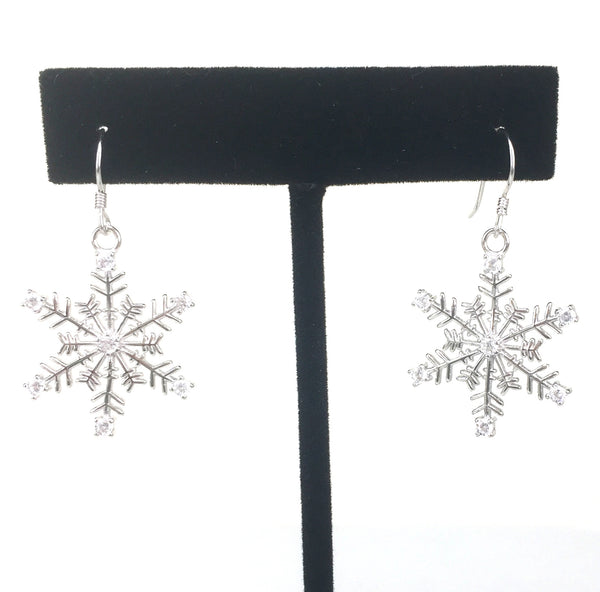 SNOWFLAKE CLEAR CZ STERLING SILVER EARRINGS