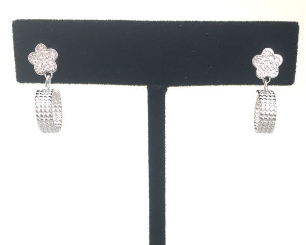 FLOWER AND HOOP PAVE CZ STERLING SILVER EARRINGS