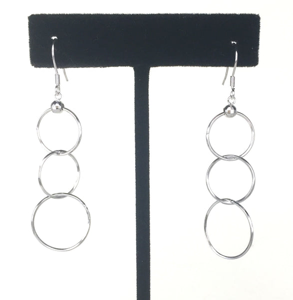 THREE CIRCLE DANGLING STERLING SILVER EARRINGS