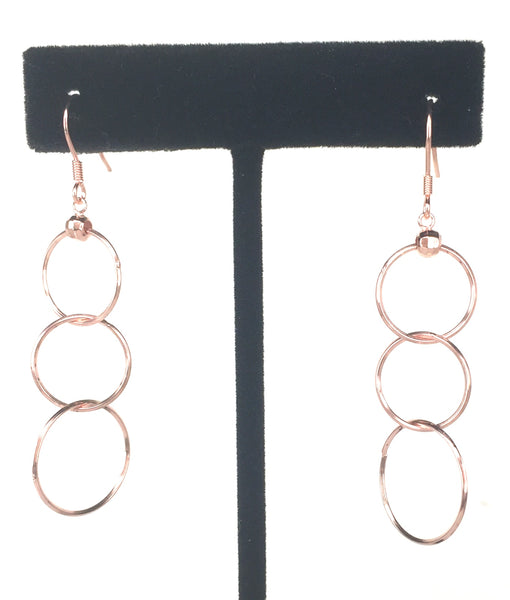 THREE CIRCLE DANGLING STERLING SILVER EARRINGS