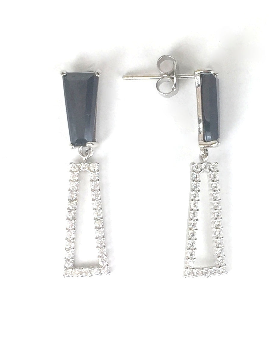 GEOMETRIC SHAPE PAVE CZ STERLING SILVER EARRINGS