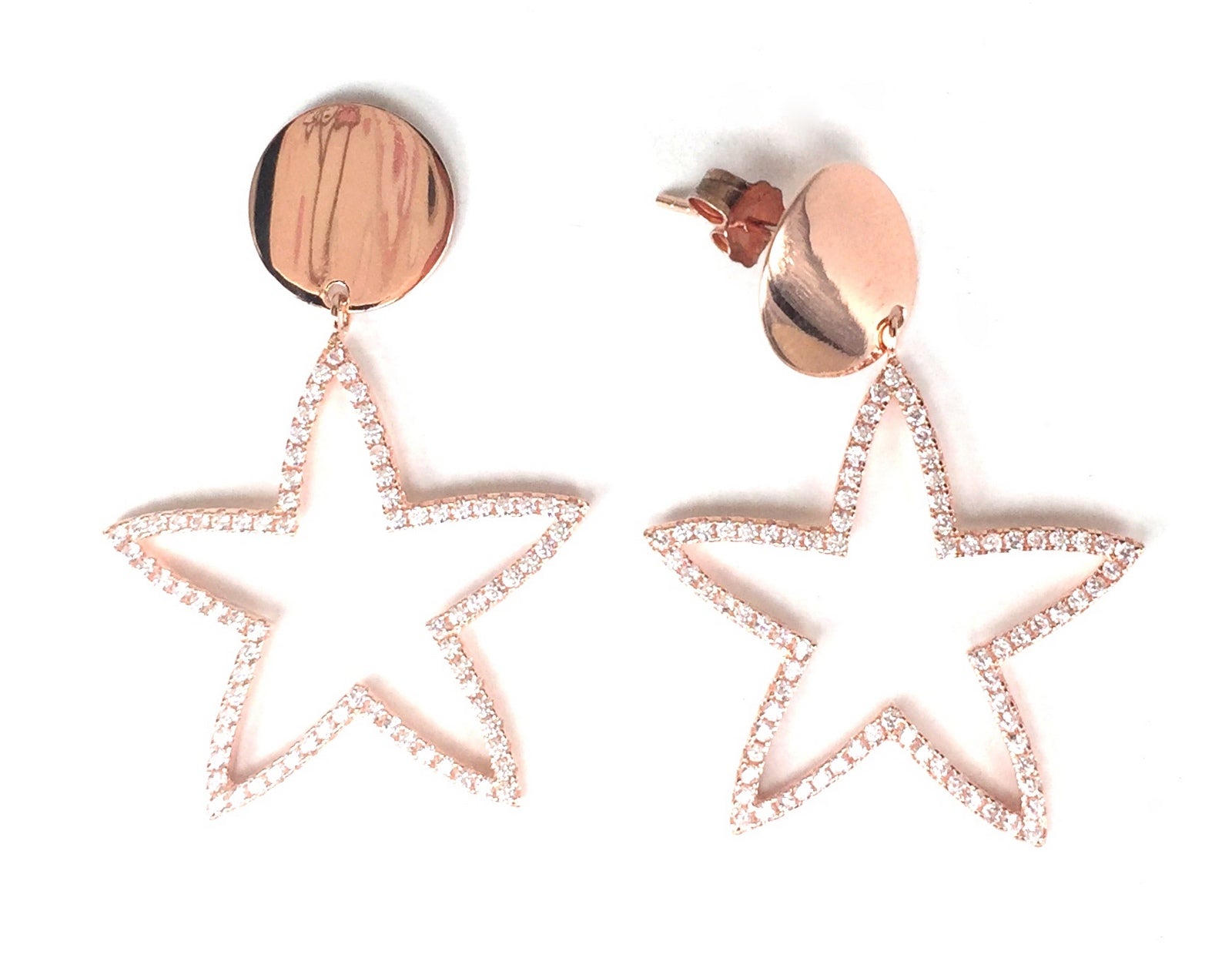 ROSE GOLD STAR PAVE CZ STERLING SILVER EARRINGS