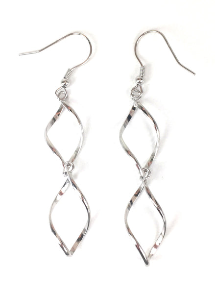 SIMPLE TWIST DANGLING STERLING SILVER EARRINGS