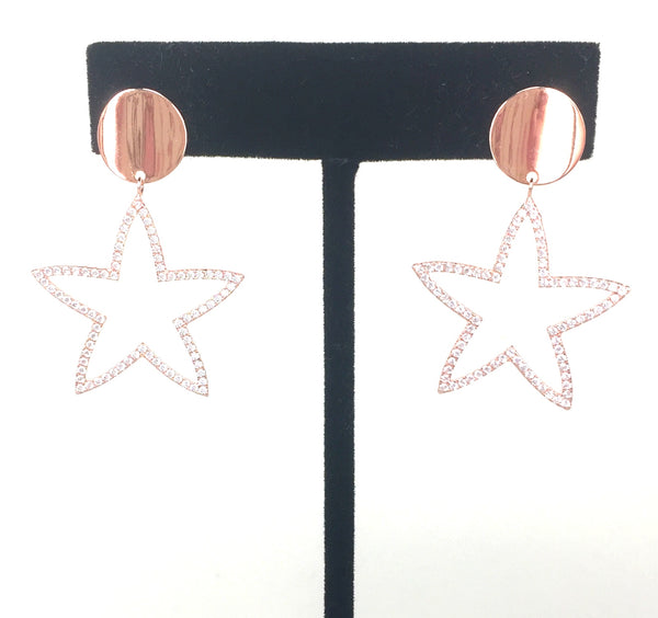 ROSE GOLD STAR PAVE CZ STERLING SILVER EARRINGS