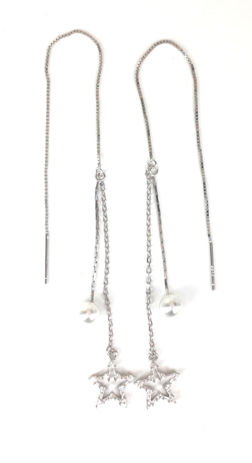 STAR PAVE CZ STERLING SILVER THREADER EARRINGS