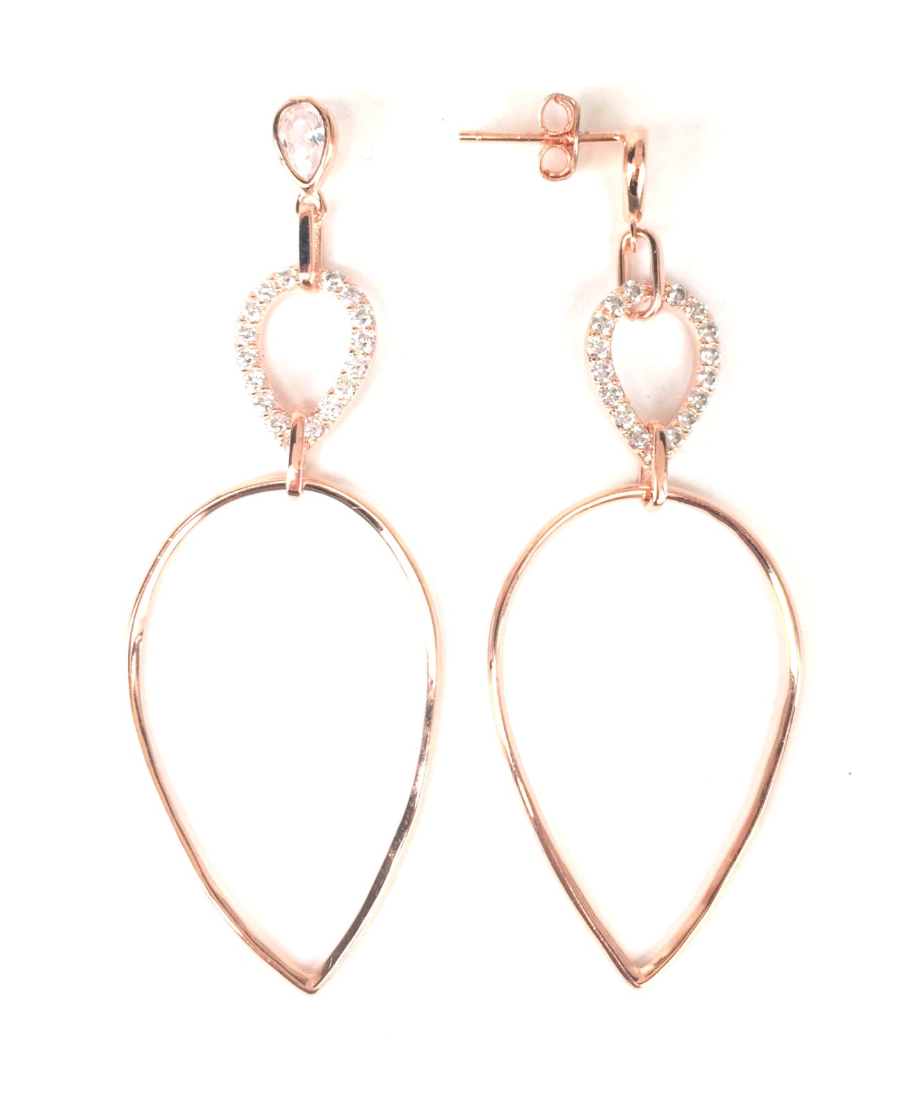 ROSE GOLD PEAR SHAPE PAVE CZ STERLING SILVER EARRINGS