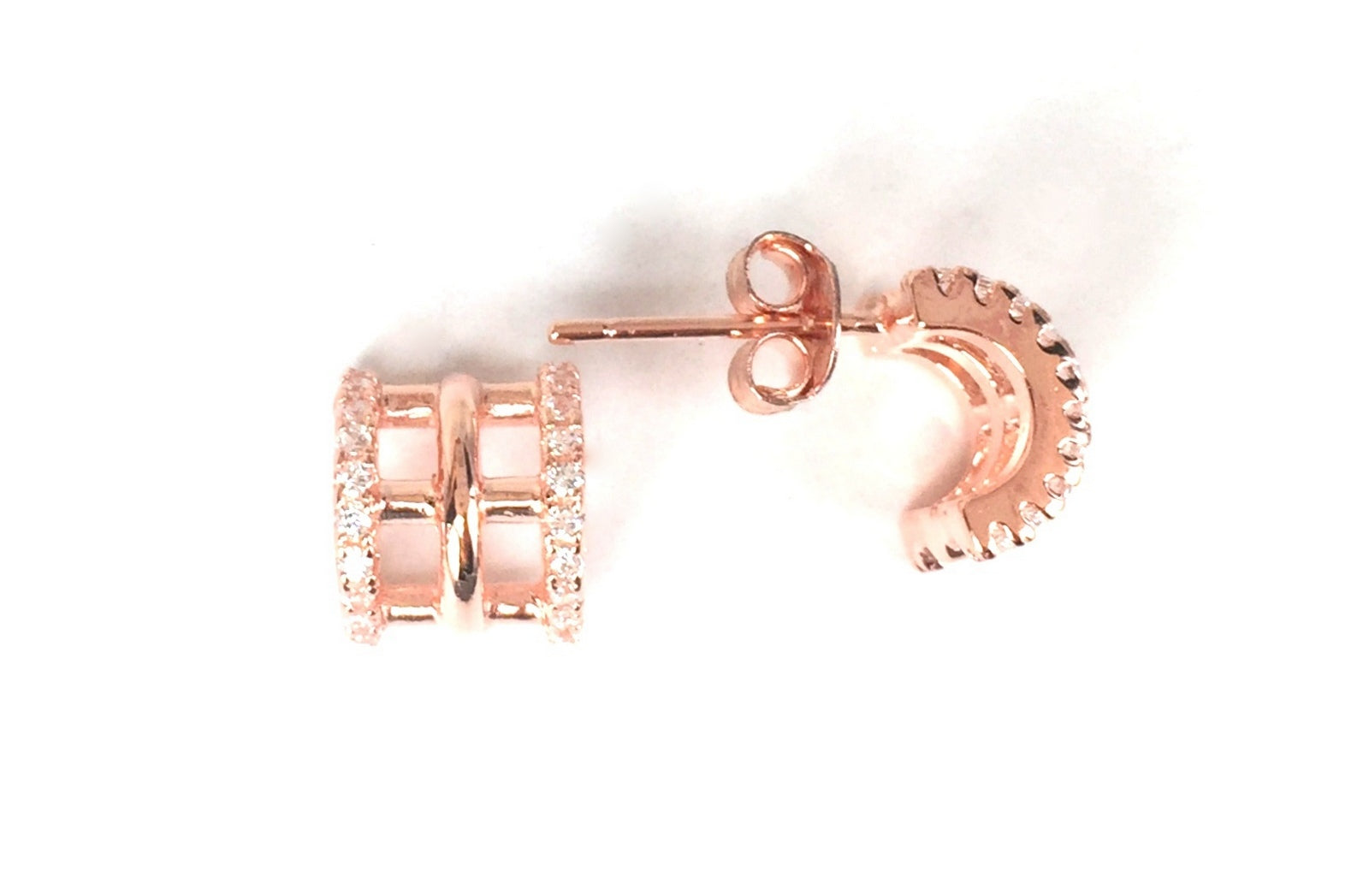 CURVED LINES PAVE CZ STERLING SILVER EARRINGS
