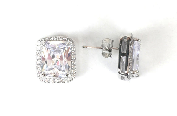 CLASSIC RECTANGLE PAVE CZ STERLING SILVER EARRINGS