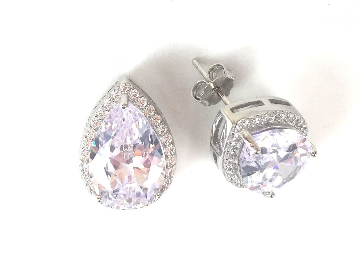 CLASSIC PEAR SHAPE PAVE CZ STERLING SILVER EARRINGS