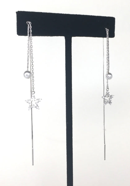 STAR PAVE CZ STERLING SILVER THREADER EARRINGS
