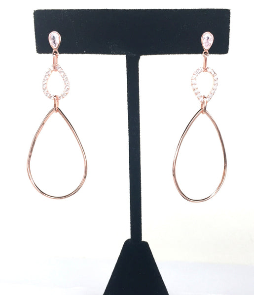 ROSE GOLD PEAR SHAPE PAVE CZ STERLING SILVER EARRINGS