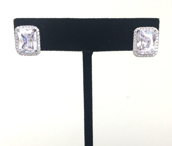CLASSIC RECTANGLE PAVE CZ STERLING SILVER EARRINGS