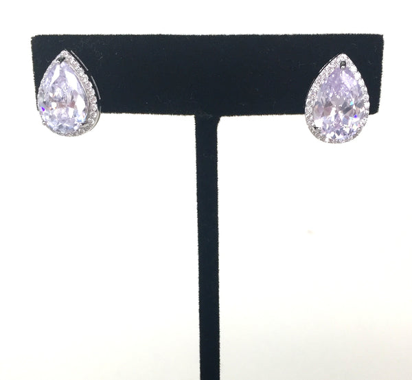 CLASSIC PEAR SHAPE PAVE CZ STERLING SILVER EARRINGS