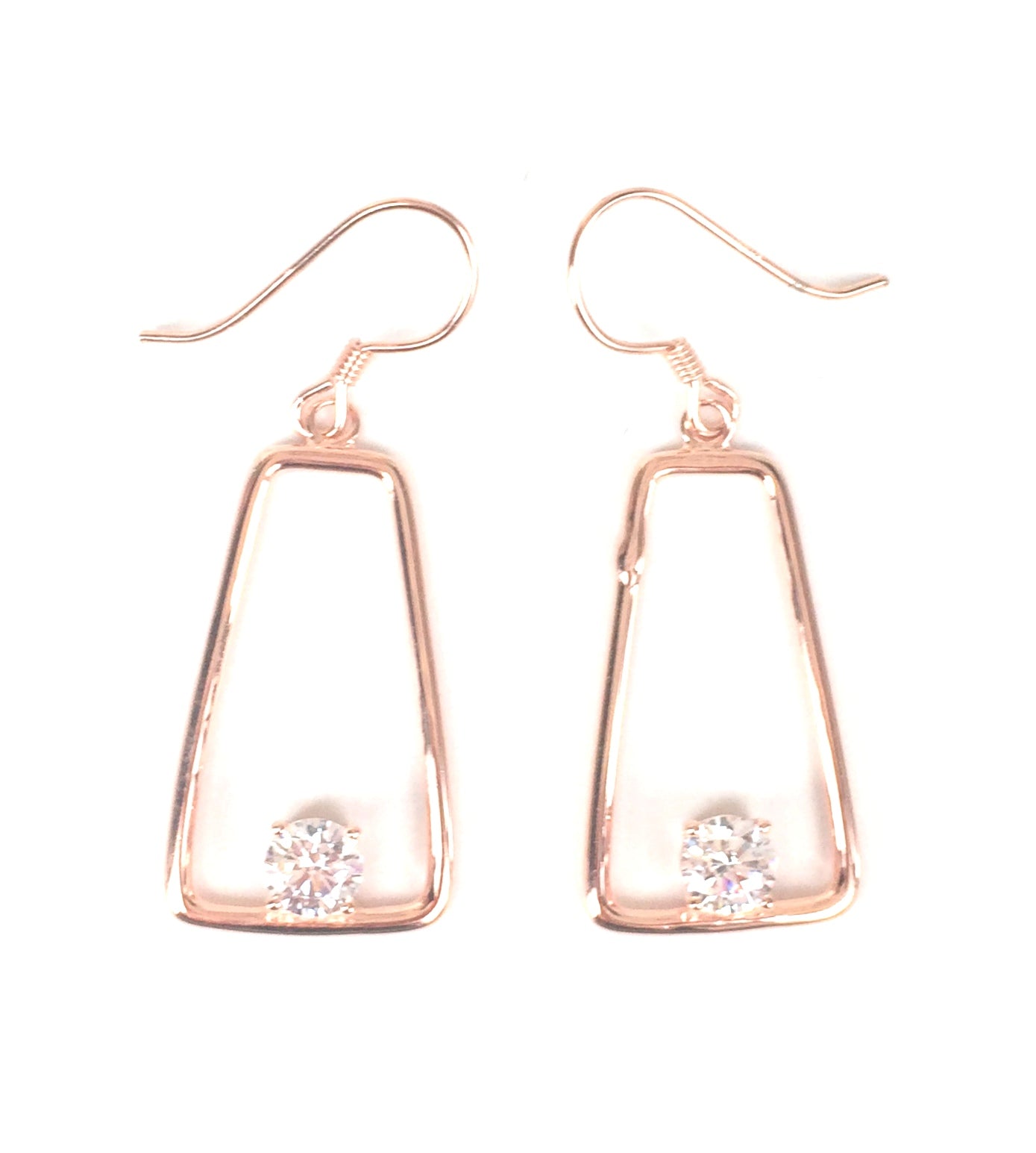 ROSE GOLD GEOMETRIC SHAPE CLEAR CZ STERLING SILVER EARRINGS