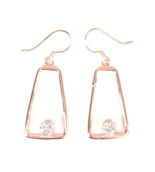ROSE GOLD GEOMETRIC SHAPE CLEAR CZ STERLING SILVER EARRINGS