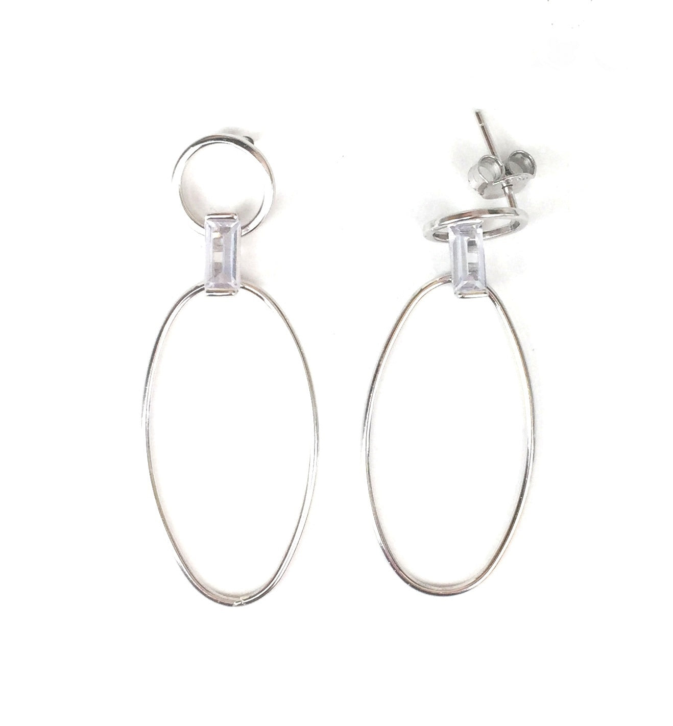 OVAL AND CIRCLE CLEAR CZ STERLING SILVER EARRINGS